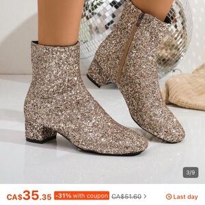 Glitter Ankle Boots for Women - Sparkling rose gold